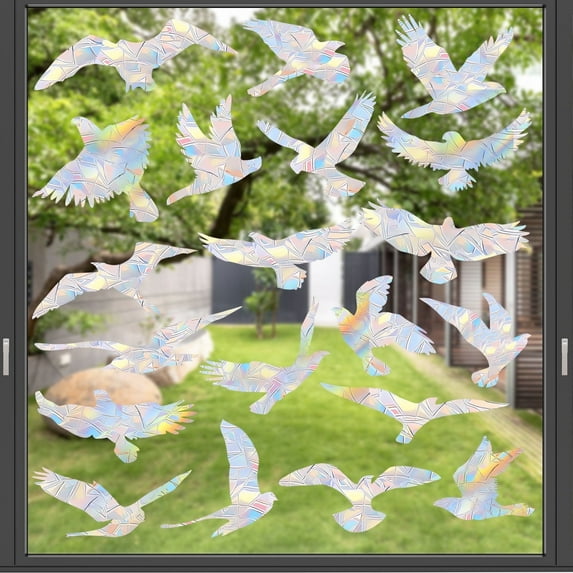 NUAHRHY 20Pcs Bird Window Stickers Anti-Collision Bird Window Decals Reusable Prism Bird Window Clings Static Non Adhesive Bird Decals Prismatic Bird Window Stickers for Bird Strikes Windows