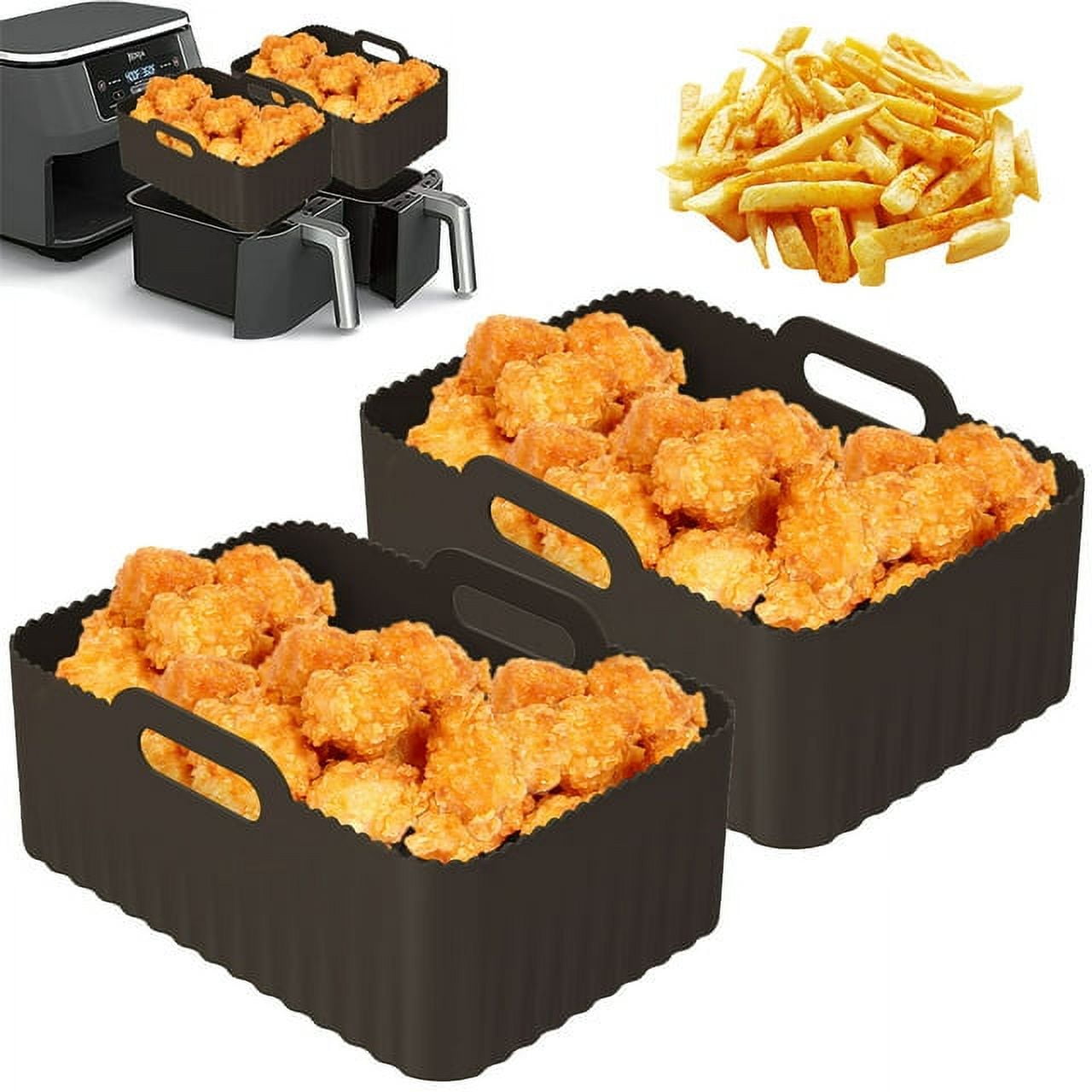 Qenwkxz Dual Silicone Pots Rectangular Air Fryer Liners, 2 Pieces