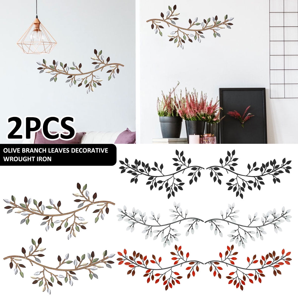 Qenwkxz 2PCS Metal Tree Leaf Wall Decoration Vine Olive Branch Leaf