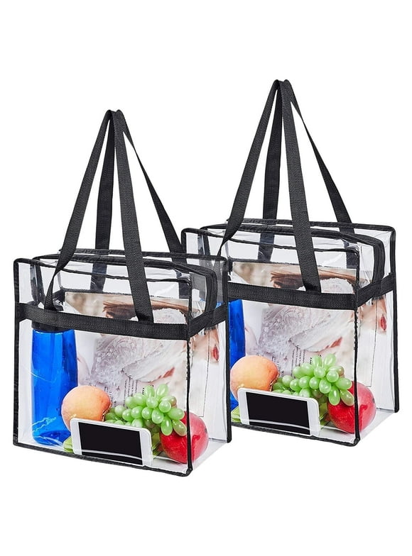 Qenwkxz 2PCS Clear Bags for Women Clear Tote Bags Large Capacity Transparent Shoulder Bag with Zipper Flexible Clear Lunch Bag Transparent  11.8*11.8*5.91in
