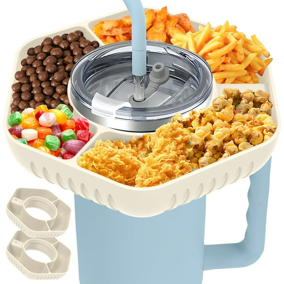 Qenwkxz 2pcs Snack Bowl for 40oz Insulated Cup with Handle Large Capacity Tumbler Snack Tray with 3 Compartments Silicone Cup Snack Container Reusable Snack Ring for Home Office Travel Camping