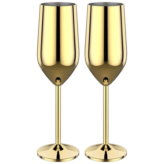 Qenwkxz 2pcs Stainless Steel Champagne Glasses Set 6oz/200ml Fashion Champagne Flutes Kit Rose Gold/Silver/Gold Wine Goblets Elegant Champagne Goblets for Whiskey Cocktail Champagne