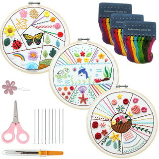 Mocoosy 3 Pack Embroidery Starter Kit with Pattern and Instructions Stamped  Embroidery Kit for Beginners Cross Stitch Sets Sewing Craft Include 3  Embroidery Fabric 3 Bamboo Hoops and Color Threads