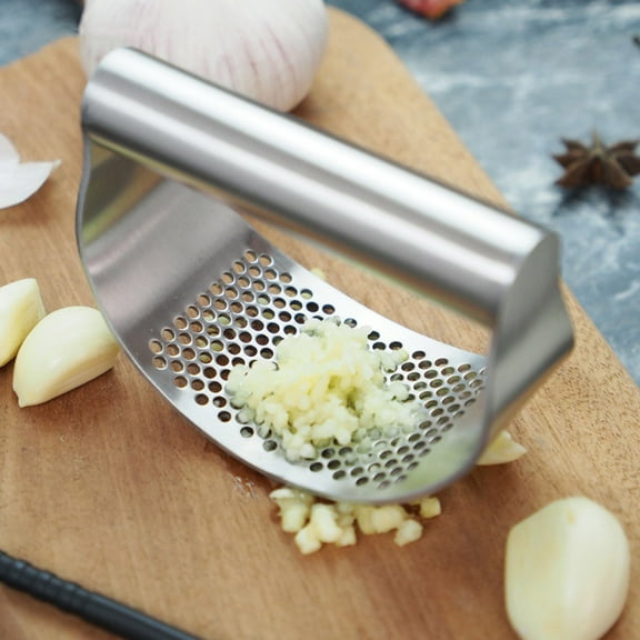 Qenwkxz 430 Stainless Steel Garlic Press Rocker Garlic Crusher Curved Garlic Grinding Cutter Multifunctional Kitchen Utensils Easy to Clean for Home Use