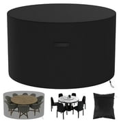 Qenwkxz 47"*30" Heavy Duty Patio Furniture Covers Round Garden Table Cover with Storage Bag 210D Oxford Cloth Waterproof Table Covers Thick Outdoor Tables Black