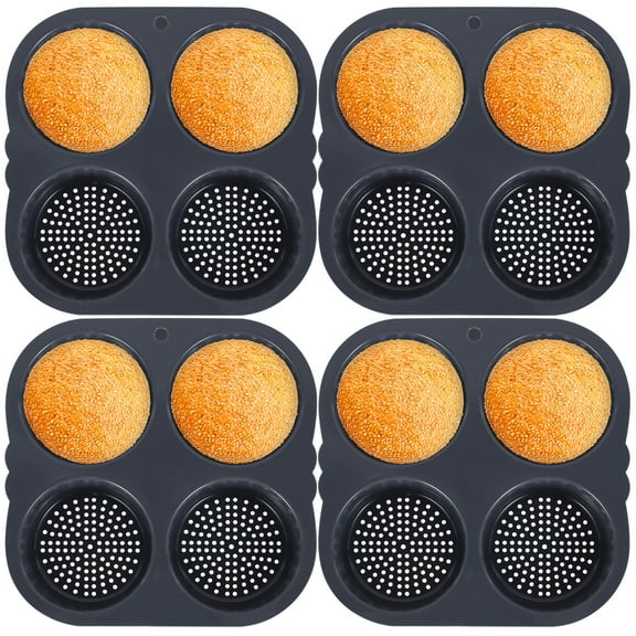 Qenwkxz 4PCS Silicone Hamburger Bun Mold with 4 Cavities Non-stick Hamburger Bun Pan Flexible Reusable Hamburger Bread Mold