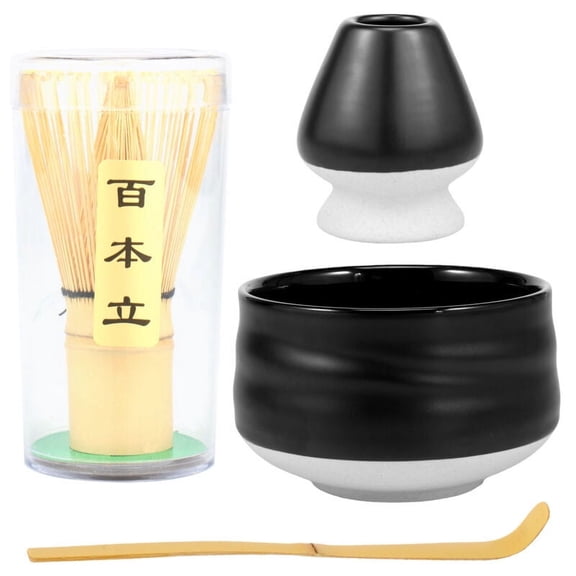 Qenwkxz 4pcs Japanese Matcha Tea Set Matcha Starter Making Kit with Matcha Whisk Bowl Whisk Holder and Scoop Safe Bamboo Tea Whisk and Ceramic Bowl Set for Matcha Tea
