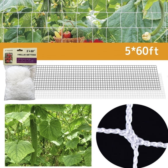 Qenwkxz 5x60ft Plant Trellis Netting Polyester Grow Net Plant Climbing Net Garden Trellis Netting with Square Mesh for Climbing Plants, Climbing Plants Support Mesh for Vegetables Fruits Flowers