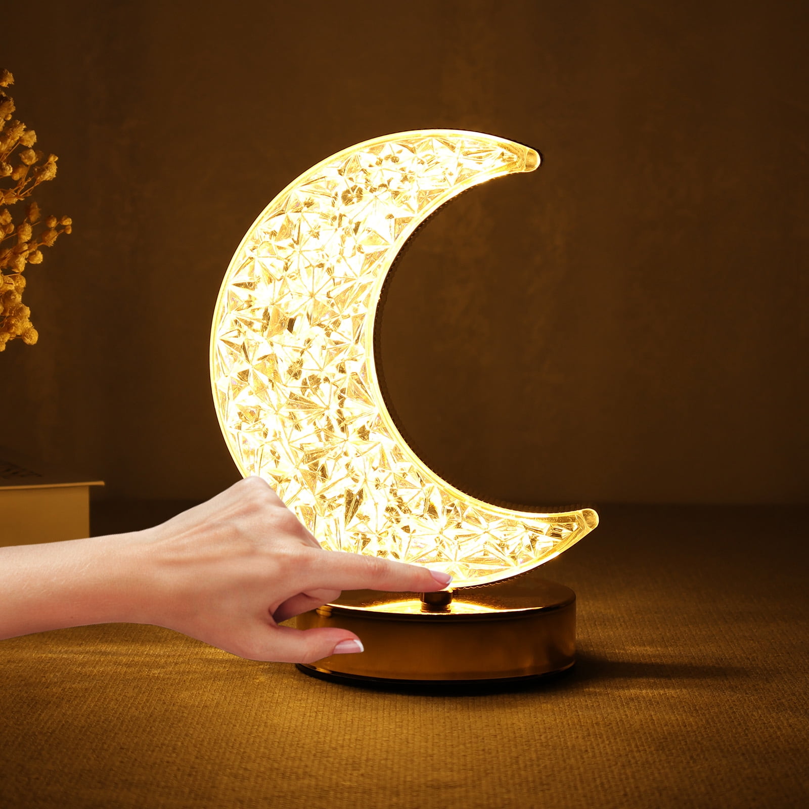 Qenwkxz 7.4x5.5x3.9in Crystal Moon Table Lamp 3 Light Colors Star Shaped Lamp Touch Control Nightstand Lamp Decorative Night LED Lamp USB Rechargeable Bedside Lamp Night Light for Room Decorations