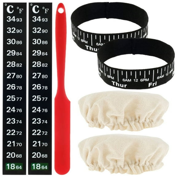 Qenwkxz 7-Piece Sourdough Starter Accessories Kit with Cloth Cap, Spatula, Date Band, and Temperature Paper