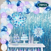 Qenwkxz 78PCS Snowflake Frozen Balloon Sets, Happy Birthday Banner Balloons Kit Latex Garland Snowflake Balloon, Decorations for Girls Birthday Frozen Party Winter Wonderland Theme Birthday Party