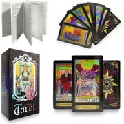 Qenwkxz 78pcs Tarot Cards Tarot Deck with Guidebook book ,Future Telling Game Play Cards for Beginners and Professional Player Holographic Artwork for Divination