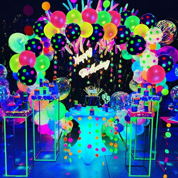 Wekvgz 90Pc Polka Dot Fluorescent Balloons 12 UV Neon Balloons Glow In the Dark for Birthday, Wedding, Neon Party, Decorations Supplies