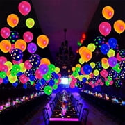 Qenwkxz 90PCS UV Neon Balloons 12in Neon Polka Dot Glow Party Blacklight Balloons Glow in the dark,Latex Helium Balloon for Birthday Wedding Neon Party Glow Party Decorations Supplies Purple 12in