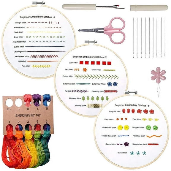 FUYGRCJ Beginners DIY Embroidery Stitch Practice Kits, Handmade Embroidery Starter Kit to Learn 30 Different Stitches Hand Stitch Embroidery Techniques for Beginners and Craft Lover