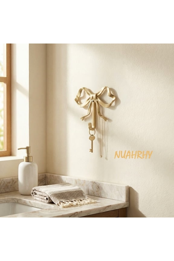 3.6x3.5 inch Bow Hook, Bow Hanger Brass Towel Hook, Decorative Multi-Purpose Bow Shaped Bathrobe Hooks for Bathroom Bedroom