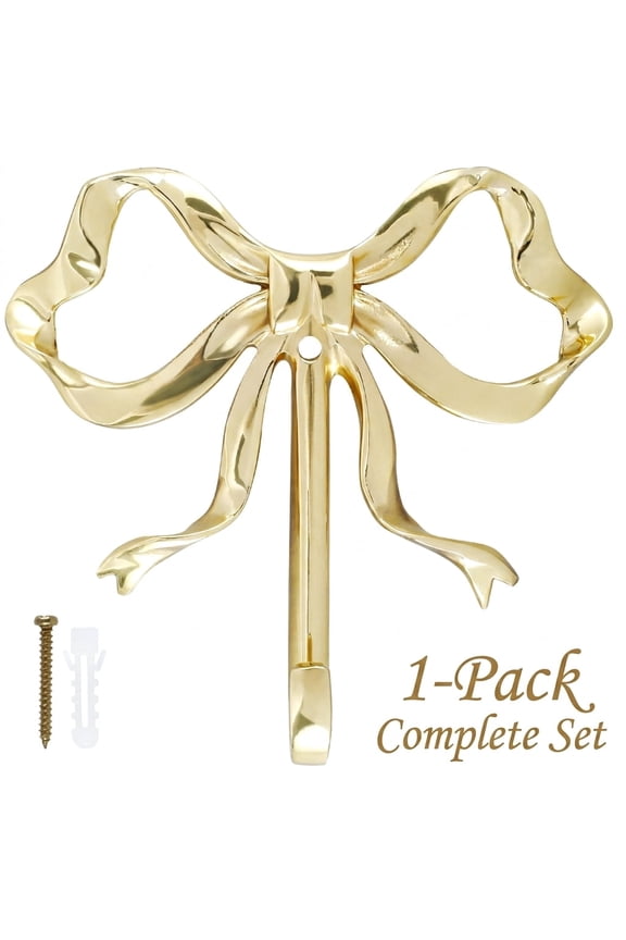Gold Bow Wall Hook, Solid Brass Decorative Towel Hooks for Bathroom and Girls Room Decor
