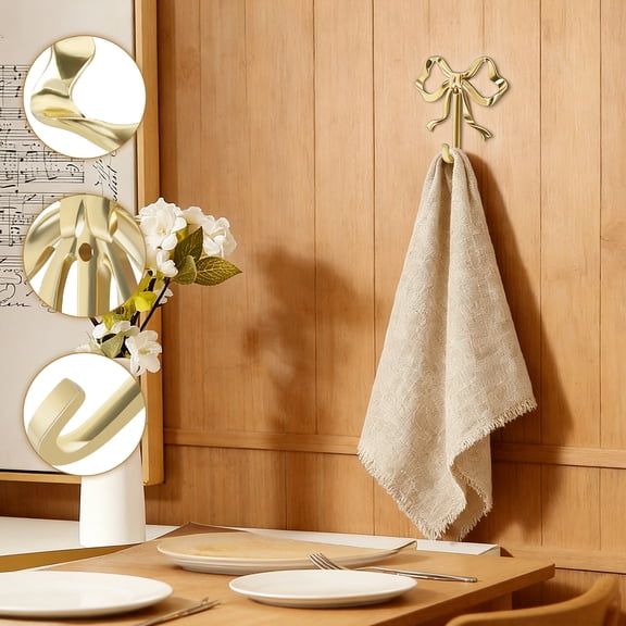 NUAHRHY 3.6x3.5 inch Bow Hook, Bow Hanger Brass Towel Hook, Decorative Multi-Purpose Bow Shaped Bathrobe Hooks for Bathroom Bedroom