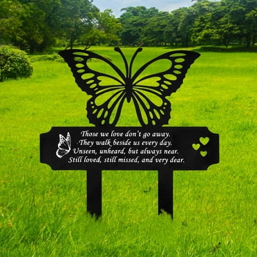 NUAHRHY 1pc Butterfly Memorial Cemetery Decorations for Grave Art Plaque Yard Sign Stakes Metal Memorial Sympathy Garden Stake Decor for Outdoors 10.9"*9.8" Black