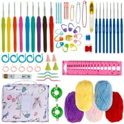Qenwkxz Complete Crochet Kit with 9 Soft Shank Hooks & Yellow Scissors, 66 Pieces