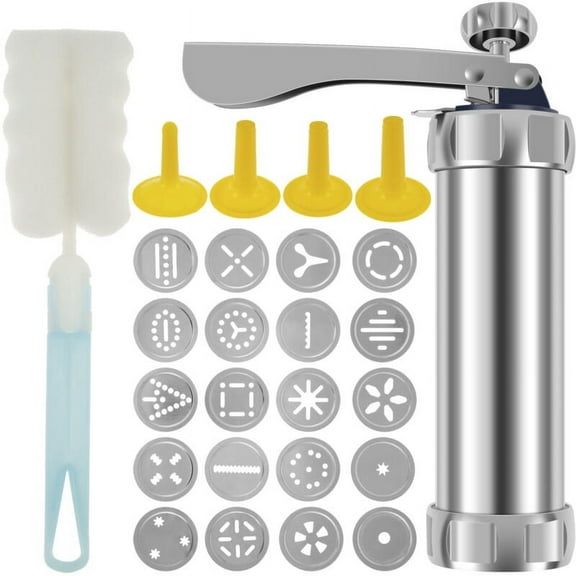 Qenwkxz Cookie Press Kit DIY Cookie Press Decorating Kit Detachable with 4 Icing Nozzles and 20 Cookie Molds Reusable Dessert Decorating Syringe Set Cookie Maker Press for Biscuits
