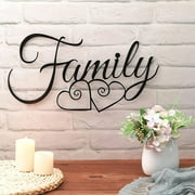 Qenwkxz Family Wall Sign Metal Black Family Word Wall Hanging Decoration Ornament Arts for Living Room Dining Room Kitchen