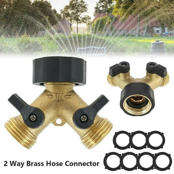 FUYGRCJ Garden Hose Splitter Double Tap Connector, Y Valve Splitter Faucet Female Connector 2 Way Garden Hose for 3/4" Supply Hoses, Double Brass Outdoor Garden Faucet