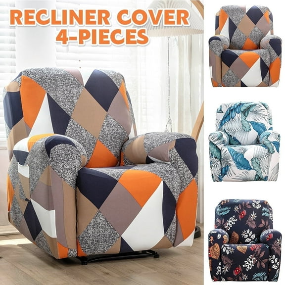Qenwkxz Set of 4 Printed Recliner Cover High Stretch 1Seat Sofa Slipcover Chair Cover for Single Seat Sofa and Couch Recliner Chair Cover Sofa Slipcover 25.6-39.3in