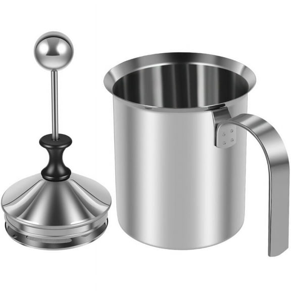 Qenwkxz Manual Milk Frother 400ML 304 Stainless Steel Hand Pump Milk Foamer with Handle Lid Double Mesh Cappuccino Foamer Handheld Milk Creamer for Cappuccions Coffee Latte