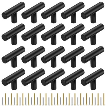 NUAHRHY 20PCS Cabinet Knobs Matte Black Stainless Steel Kitchen Drawer Pulls Single Hole T-Shaped Handles 2 Inch Overall Length Dresser Knobs