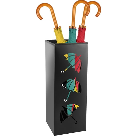 Qenwkxz Metal Umbrella Stand Rack, Square Umbrella Holder Bin Freestanding Cane Walking Sticks Holder with Weighted Base for Entryway, Home, Office, Black