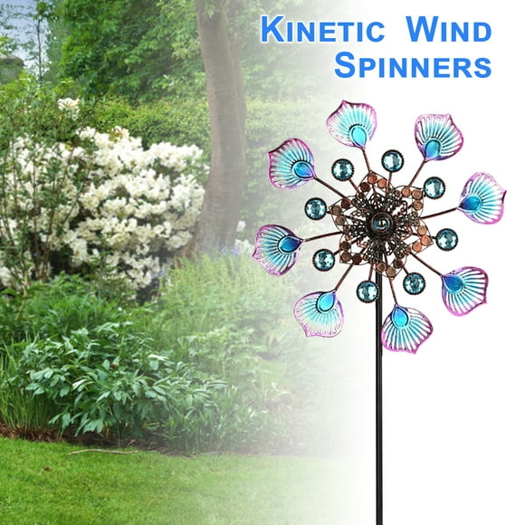 Qenwkxz Peacock Wind Spinner Kinetic Outdoor Metal Wind Spinners 35" Retro 360 Degree Swivel Windmills with Garden Stake for Yard Lawn Garden Decoration