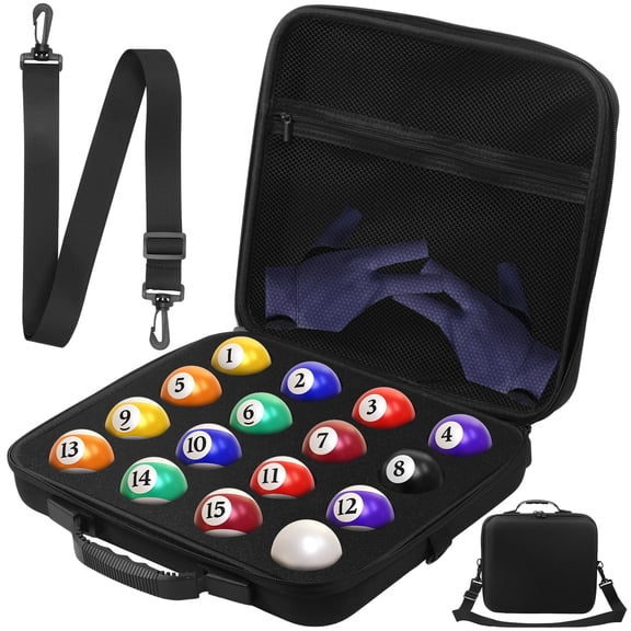 Qenwkxz Pool Ball Carrying Case, EVA Billiard Ball Case with Carry Handle & Adjustable Shoulder Strap, 16 Holes Cue Ball Storage Bag for Set of Billiard Balls