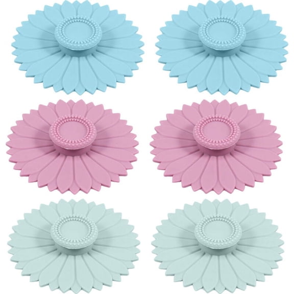 Qenwkxz Silicone Cup Lids Set of 6 Sunflower Multicolored Flexible Mug Lid Cover Anti-dust Airtight Seal Hot Cup Lids Reusable Cup Dust Cover for Tea and Coffee