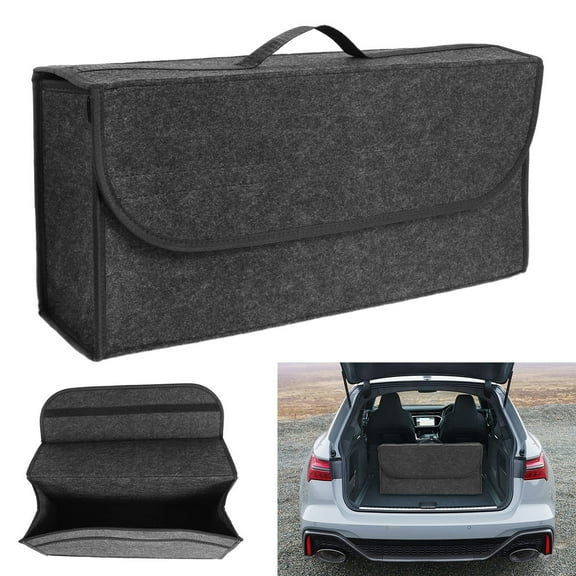 Qenwkxz Soft Felt Car Bag Organizer Folding Car Storage Box Case seat Trunk Non Slip Fireproof Handle Collapsible Space Saving for Fire Extinguishers Repair Tools Toys 19" x 9.4" x 6.2"(Dark Gray)