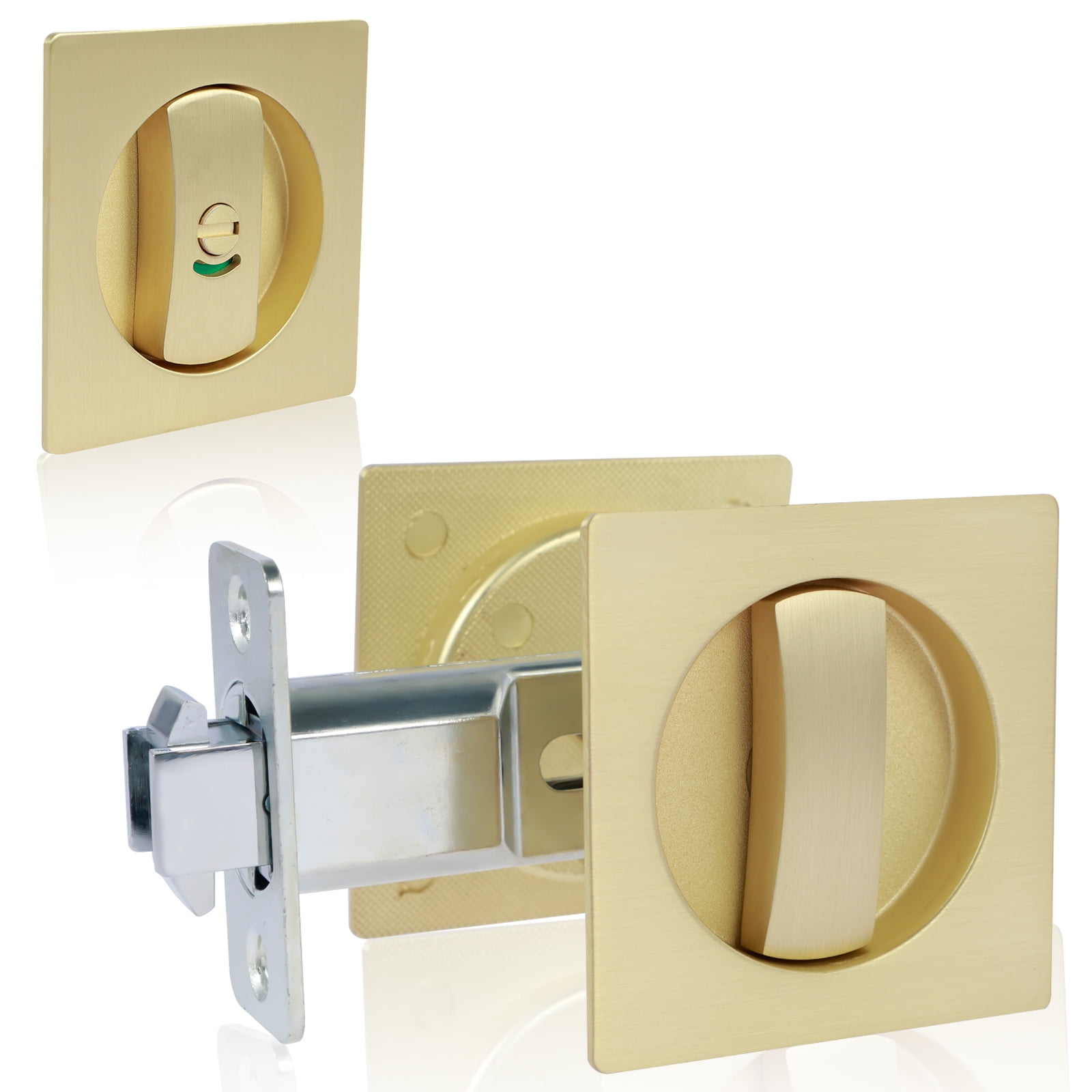 NUAHRHY Square Pocket Door Lock Zinc Alloy Sliding Pocket Door Lock Hardware Brushed Gold ...