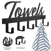 Qenwkxz Towel Rack for Bathroom, Towel Holder with 5 Hooks, Wall Mounted Metal Towel Hook Rack, Hanging Towel Hooks for Bedroom Bathroom Kitchen Towels, Bag, Hats