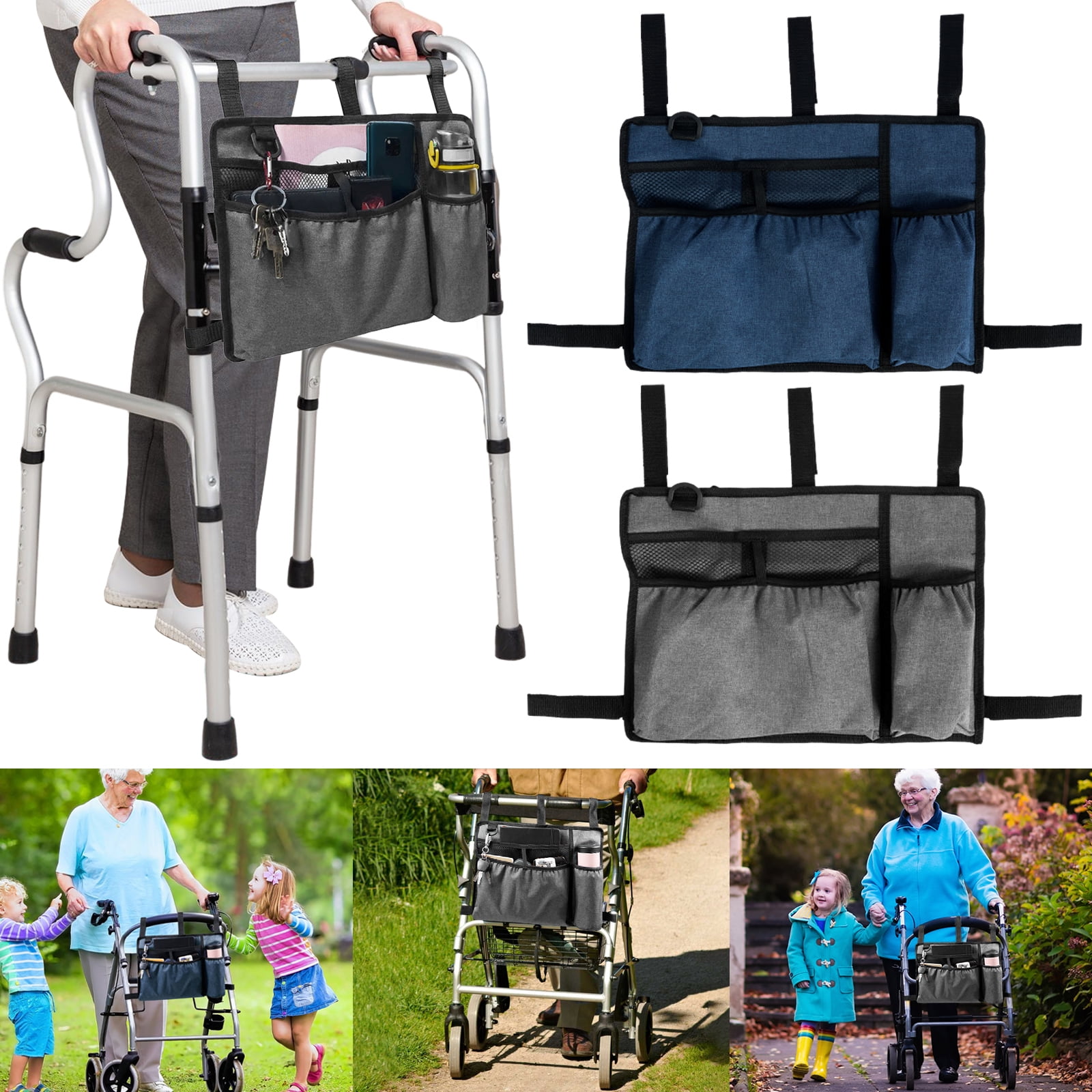Qenwkxz Walker Bag with Cup Holder Large Capacity Storage Pouch