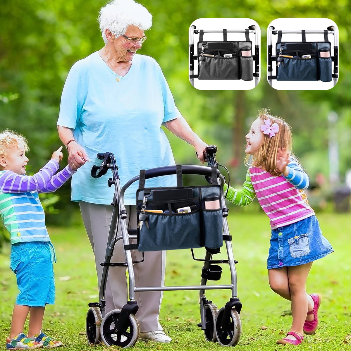 Qenwkxz Walker Bag with Cup Holder Large Capacity Storage Pouch