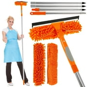 Qenwkxz Window Cleaning Squeegee Kit, 2 in 1 Window Squeegee Extension Pole Long Handle & Groove Cleaning Tool for Window,Car,Shower Glass Door,Mirror,Indoor & Outdoor 72.44*10.63in