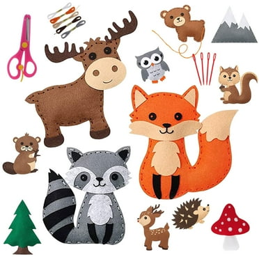 FUYGRCJ Woodland Animals Craft Kits DIY Sewing Felt Set Forest Creatures Plush for Kids Beginners Educational Sewing Set