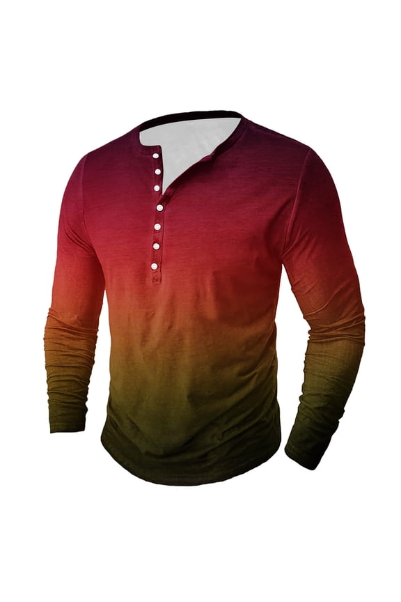 Casual Mens Shirts Crewneck Long Sleeve Sweatshirt Fashion Button Pullover Top Basic Tees Shirts Gradient Work Tops Trendy Winter Fall Outfits Clothes 2025 Loose Fits Outerwear Plus Size S_5X