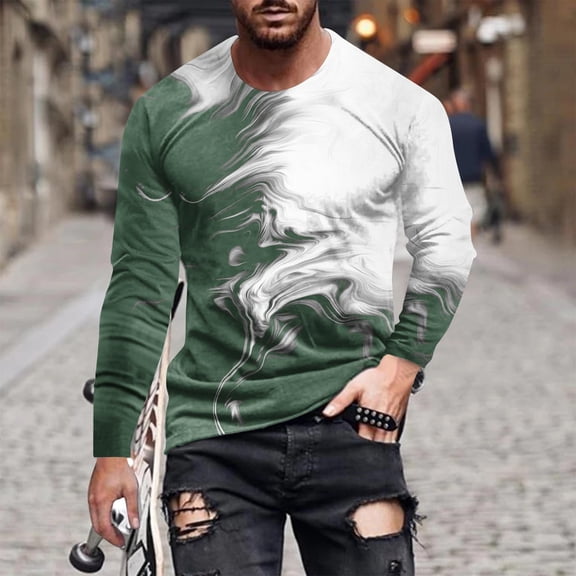 Qepwsc Graphic Men's Shirt Crewneck Sweatshirts Solid Long Sleeve Casual Lightweight Blouses Top for Men Pullover Shirt Athletic Base Layer Workout Top Loose Fits Casual Outdoor Basic Tee Shirts S_3X