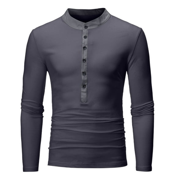 Qepwsc Men's Shirts Long Sleeve Top Collarless Tshirt Casual Crew Neck Solid Color Shirt Outdoor Basic Tee Shirts Blouse Top Loose Fits for Men Plus Size