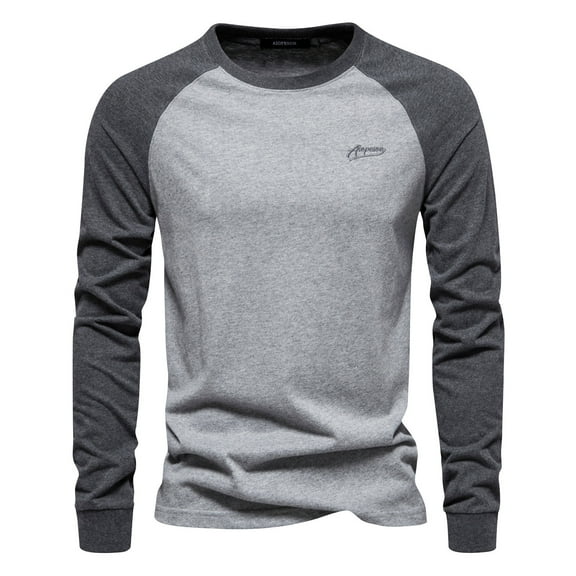 Qepwsc Mens Shirt Crewneck Sweatshirts Solid Long Sleeve Casual Lightweight Contrast Blouses Top Pullover Shirt Athletic Gym Base Layer Workout Top Loose Fits Casual Outdoor Basic Tee Shirts S_5X