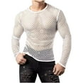 thumbnail image 1 of Qepwsc Mens Shirt CutOut Mesh Long Sleeve Tops Underwear Knitted Sweater Loose Undershirt T-Shirt, 1 of 6