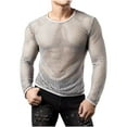 thumbnail image 1 of Qepwsc Mens Shirt CutOut Mesh Long Sleeve Tops Underwear Knitted Sweater Loose Undershirt T-Shirt, 1 of 6