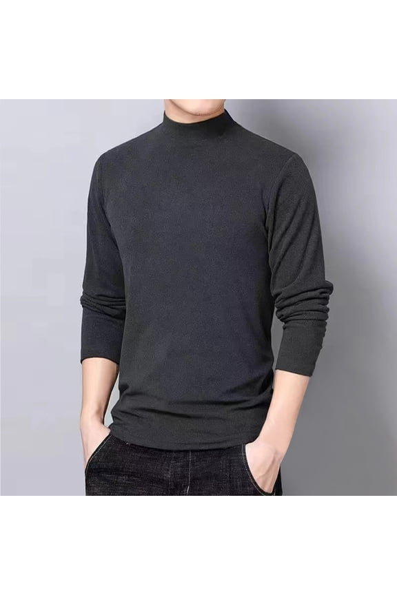 Mens Shirt Ribbed Long Sleeve Tops Turtleneck Underwear Knitted Undershirts Pullover Casual Sweater Plus Size XL-5X
