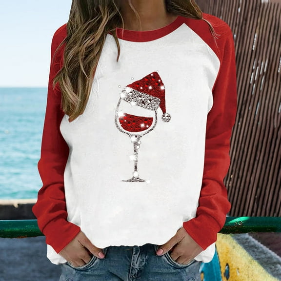 Qepwsc Merry Shirt Christmas Long Sleeve Shirt Merry Letter Print Pullover Holiday Graphic Basic Tees Top Sweatshirt Xmas Gifts Going Out Tops Pullover Top Loose Fits
