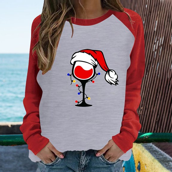 Qepwsc Merry Shirt Christmas Long Sleeve Shirt Merry Letter Print Pullover Holiday Graphic Basic Tees Top Sweatshirt Xmas Gifts Going Out Tops Pullover Top Loose Fits